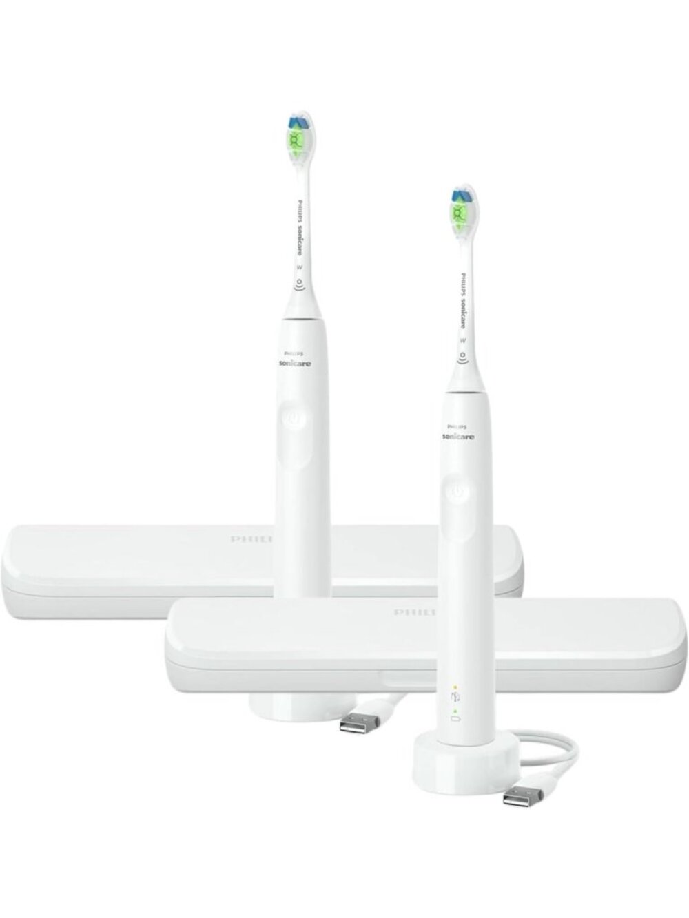 Rechargeable Sonic Electric Toothbrush 2-Pack with Pressure Sensor & Travel Case